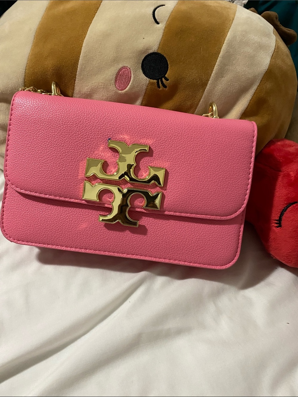 Tory Burch Hot Pink Leather Crossbody with Gold Logo